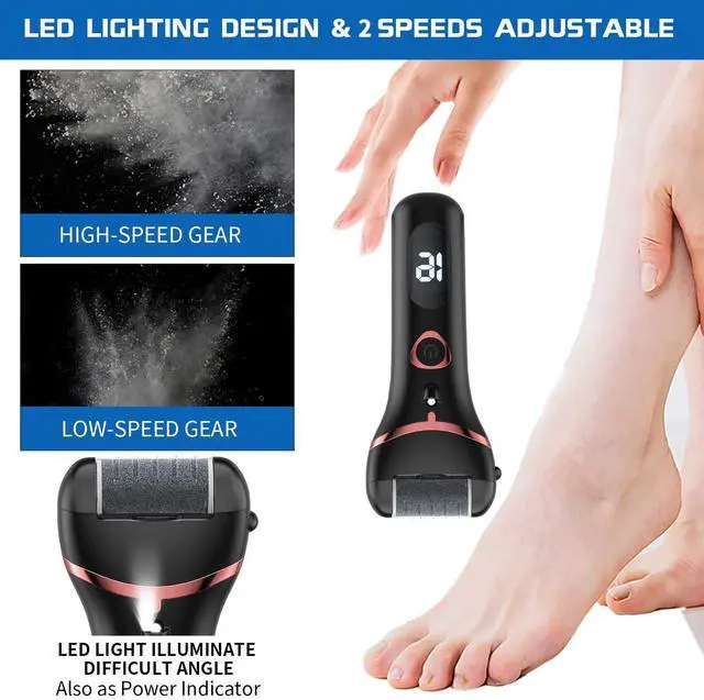 Alt view image 2 of 6 - Electric Foot Callus Remover, Rechargeable Portable Electronic Foot File Pedicure Kits, Waterproof Foot Scrubber File, Professional Pedicure Tools, Foot Care for Dead Skin Ideal Gift, 3 Rollers