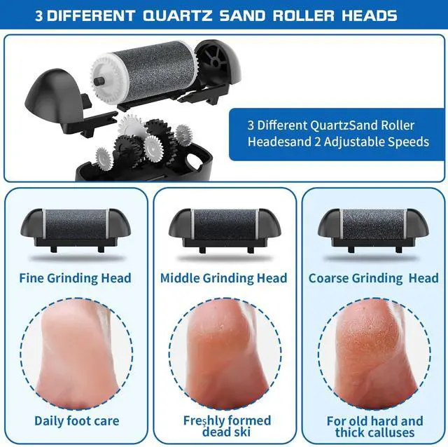 Alt view image 4 of 6 - Electric Foot Callus Remover, Rechargeable Portable Electronic Foot File Pedicure Kits, Waterproof Foot Scrubber File, Professional Pedicure Tools, Foot Care for Dead Skin Ideal Gift, 3 Rollers