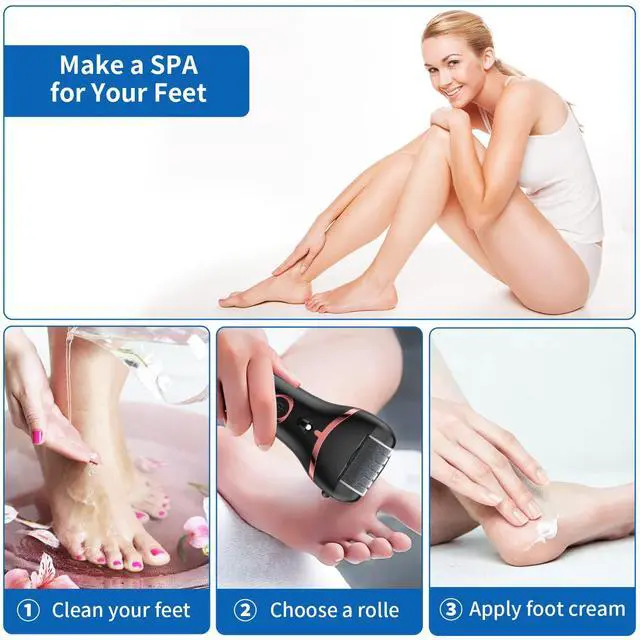 Alt view image 5 of 6 - Electric Foot Callus Remover, Rechargeable Portable Electronic Foot File Pedicure Kits, Waterproof Foot Scrubber File, Professional Pedicure Tools, Foot Care for Dead Skin Ideal Gift, 3 Rollers