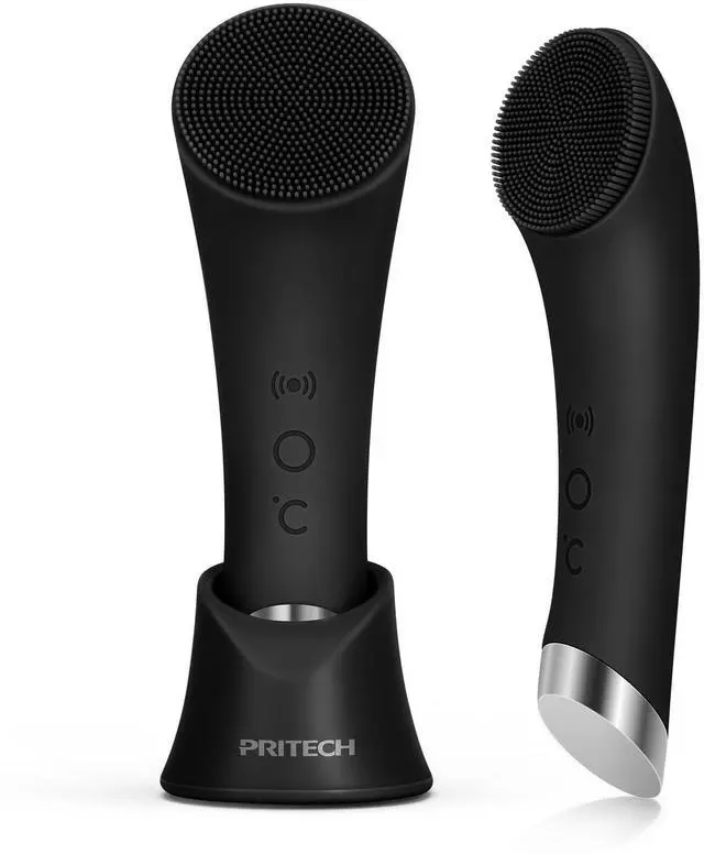Main image of Facial Cleansing Brush, Rechargeable Silicone Face Scrubber with Heat Massage End, Vibrating Exfoliator Scrubber for Deep Cleaning, Waterproof Face Brush for Women and Men (Black)