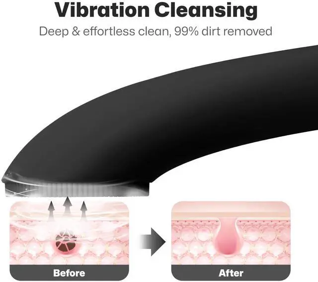 Alt view image 2 of 7 - Facial Cleansing Brush, Rechargeable Silicone Face Scrubber with Heat Massage End, Vibrating Exfoliator Scrubber for Deep Cleaning, Waterproof Face Brush for Women and Men (Black)