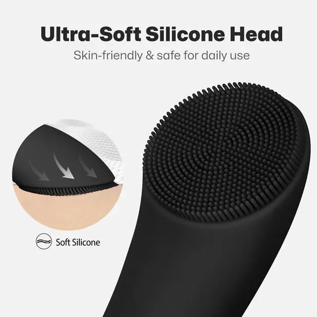 Alt view image 4 of 7 - Facial Cleansing Brush, Rechargeable Silicone Face Scrubber with Heat Massage End, Vibrating Exfoliator Scrubber for Deep Cleaning, Waterproof Face Brush for Women and Men (Black)
