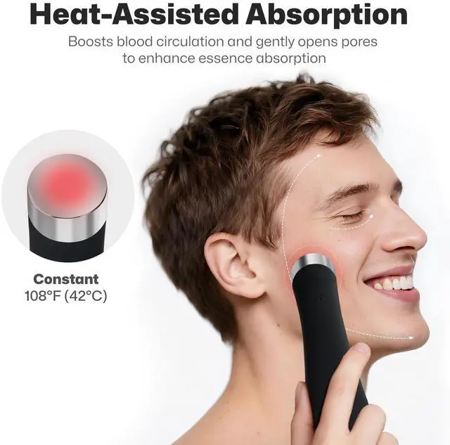 Alt view image 6 of 7 - Facial Cleansing Brush, Rechargeable Silicone Face Scrubber with Heat Massage End, Vibrating Exfoliator Scrubber for Deep Cleaning, Waterproof Face Brush for Women and Men (Black)