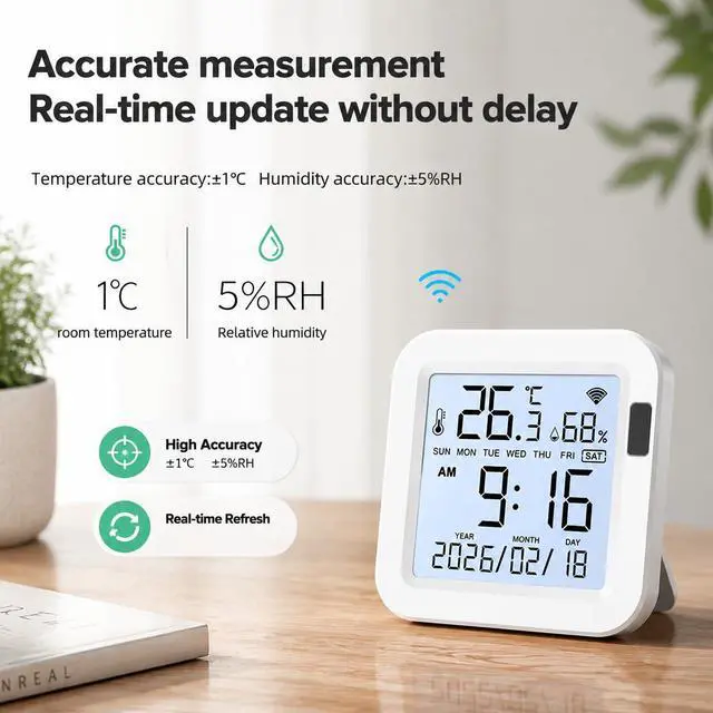 Alt view image 4 of 7 - WiFi Temperature Humidity Monitor: Upgraded Smart Temperature and Humidity Sensor with Large Backlit LCD Screen & App Alerts, Indoor Thermometer Hygrometer Compatible with Alexa Google Assistant