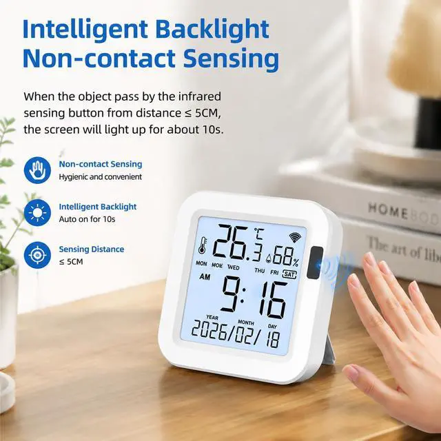 Alt view image 5 of 7 - WiFi Temperature Humidity Monitor: Upgraded Smart Temperature and Humidity Sensor with Large Backlit LCD Screen & App Alerts, Indoor Thermometer Hygrometer Compatible with Alexa Google Assistant