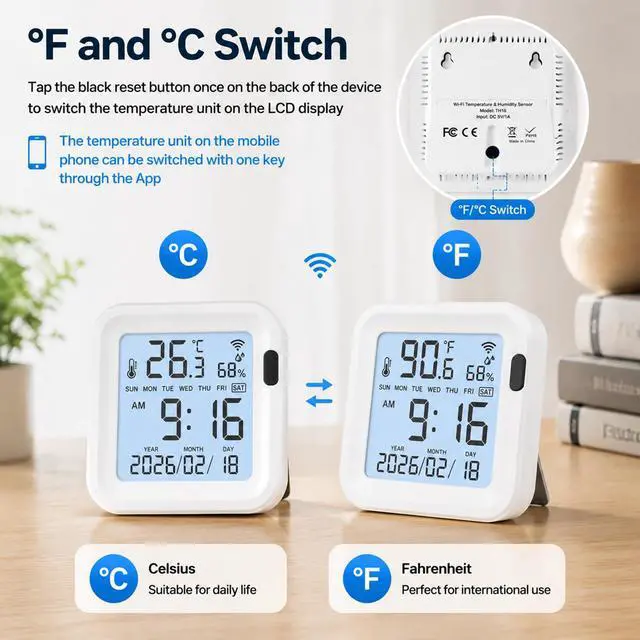Alt view image 6 of 7 - WiFi Temperature Humidity Monitor: Upgraded Smart Temperature and Humidity Sensor with Large Backlit LCD Screen & App Alerts, Indoor Thermometer Hygrometer Compatible with Alexa Google Assistant