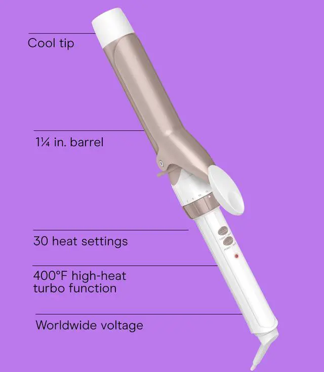 Alt view image 2 of 7 - Double Ceramic 1 ¼-Inch Curling Iron, 1 ¼-Inch Barrel Creates Loose Curls, Hair Curler for Use on Medium & Long Hair, White/Rose Gold