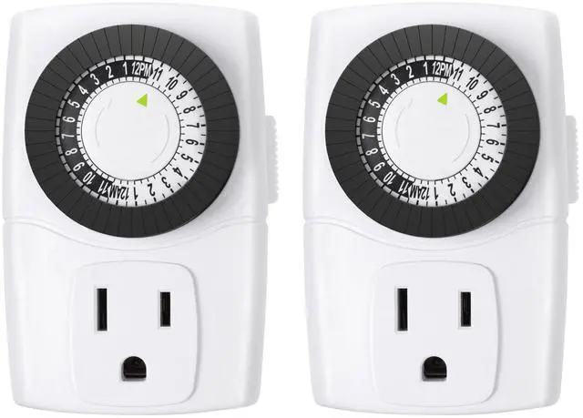 Main image of BND-60/U47 Indoor Mini 24-Hour Mechanical Outlet Timer, 3-Prong, 2-Pack