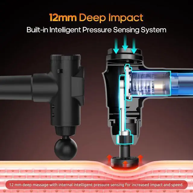 Alt view image 5 of 7 - Massage Gun with Heat Deep Tissue Back Massager Neck Massager for Pain Relief,Muscle Percussion Massage Gun, Birthday Gifts for Men Women Dad him Handheld Message Gun with 7Heads&Silent