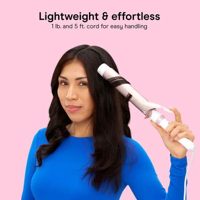 Alt view image 5 of 7 - Double Ceramic 1 1/2-Inch Extra Long Barrel Curling Iron, Soft Waves for All Hair Types, 30 Heat Settings, Dual Voltage, Auto-Off, White/Rose Gold, CD710