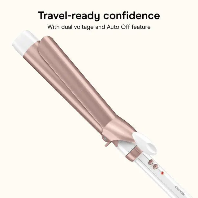 Alt view image 6 of 7 - Double Ceramic 1 1/2-Inch Extra Long Barrel Curling Iron, Soft Waves for All Hair Types, 30 Heat Settings, Dual Voltage, Auto-Off, White/Rose Gold, CD710