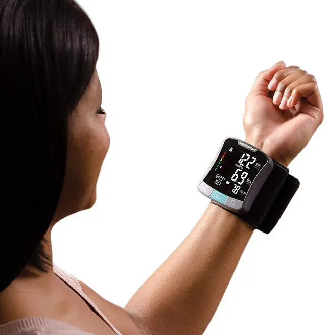Alt view image 7 of 7 - Digital Premium Wrist Blood Pressure Monitor with Cuff That Measures Pulse Heartbeat and High or Low BP, 120 Reading Memory Stores Up to 60 Readings for 2 Users