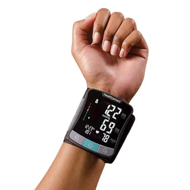 Alt view image 3 of 7 - Digital Premium Wrist Blood Pressure Monitor with Cuff That Measures Pulse Heartbeat and High or Low BP, 120 Reading Memory Stores Up to 60 Readings for 2 Users