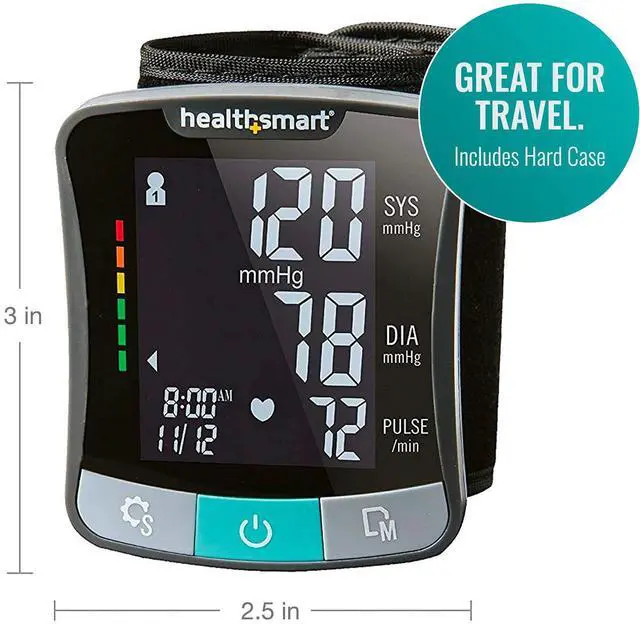 Alt view image 6 of 7 - Digital Premium Wrist Blood Pressure Monitor with Cuff That Measures Pulse Heartbeat and High or Low BP, 120 Reading Memory Stores Up to 60 Readings for 2 Users