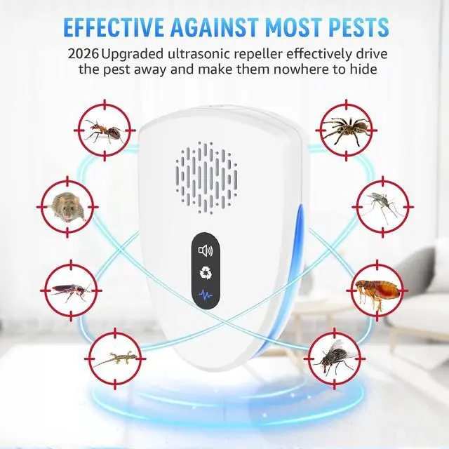 Alt view image 2 of 7 - 2026 Upgraded Ultrasonic Pest Control Repeller, Mouse Repellent Indoor for Spider Bugs Roach Ant Mosquito Rat Mice Insect Deterrent, Mouse Rodent Repellent Ultrasonic Plug in, 3 Mode Switching, 6 Pack