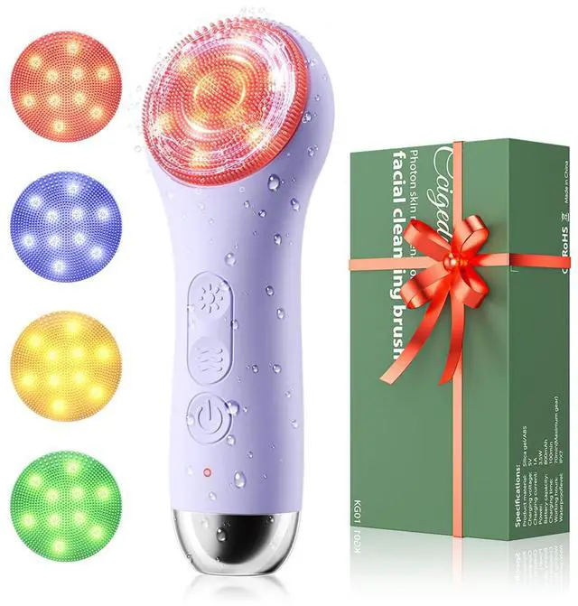 Main image of Face Scrubber Brush, Electric Silicone Face Scrubber, Waterproof and Rechargeable Facial Cleansing Brush with 4 LED Gentle Light, Sonic Facial Pore Exfoliator Cleanser Tool for Women & Men