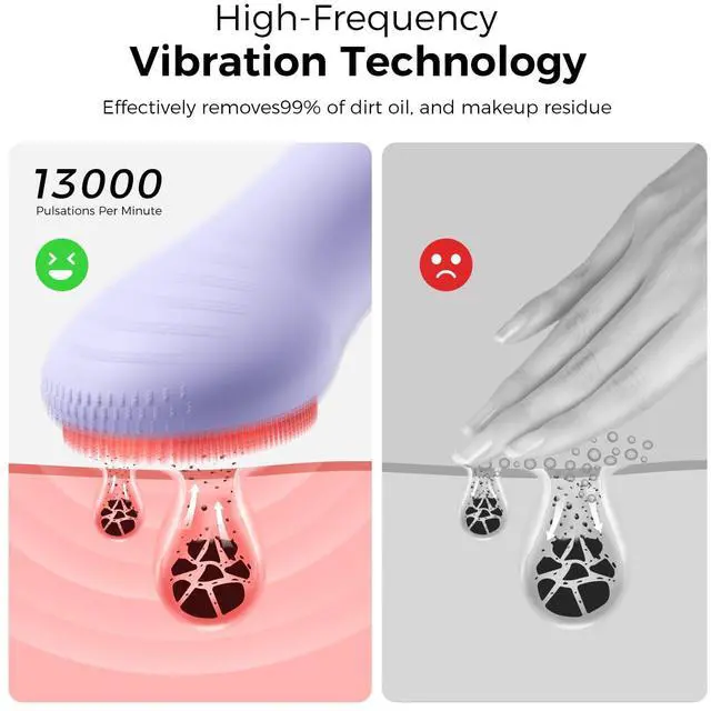 Alt view image 4 of 7 - Face Scrubber Brush, Electric Silicone Face Scrubber, Waterproof and Rechargeable Facial Cleansing Brush with 4 LED Gentle Light, Sonic Facial Pore Exfoliator Cleanser Tool for Women & Men