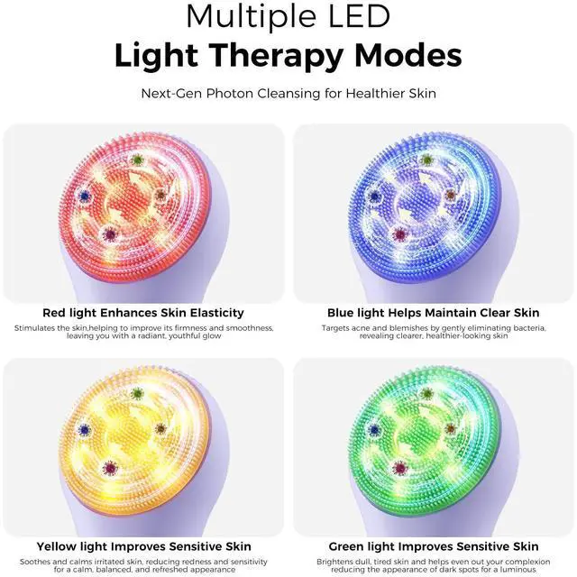 Alt view image 2 of 7 - Face Scrubber Brush, Electric Silicone Face Scrubber, Waterproof and Rechargeable Facial Cleansing Brush with 4 LED Gentle Light, Sonic Facial Pore Exfoliator Cleanser Tool for Women & Men