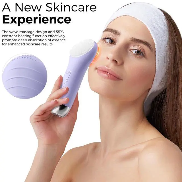 Alt view image 6 of 7 - Face Scrubber Brush, Electric Silicone Face Scrubber, Waterproof and Rechargeable Facial Cleansing Brush with 4 LED Gentle Light, Sonic Facial Pore Exfoliator Cleanser Tool for Women & Men