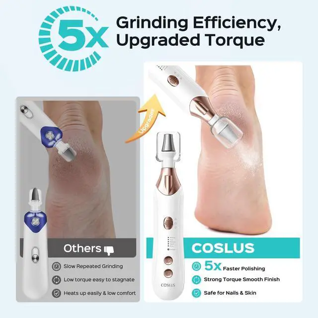Alt view image 2 of 7 - C43 Professional Manicure Pedicure Kit, 5-in-1 Electric Nail File for Toenail Hand Feet - Upgrade Wider Grinder for Thick Nails Care, Cordless, 5 Speed, for Men Women Seniors Home Salon, White