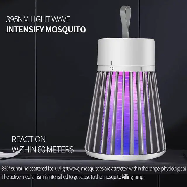 Alt view image 2 of 7 - Bug Zapper Outdoor,Electric Mosquito Zapper Portable Camp Mosquito Killer,Rechargeable Indoor Fly Zapper,Electric Fly Zapper,Fly Traps,Flying Insects Zapper Outdoor (White)