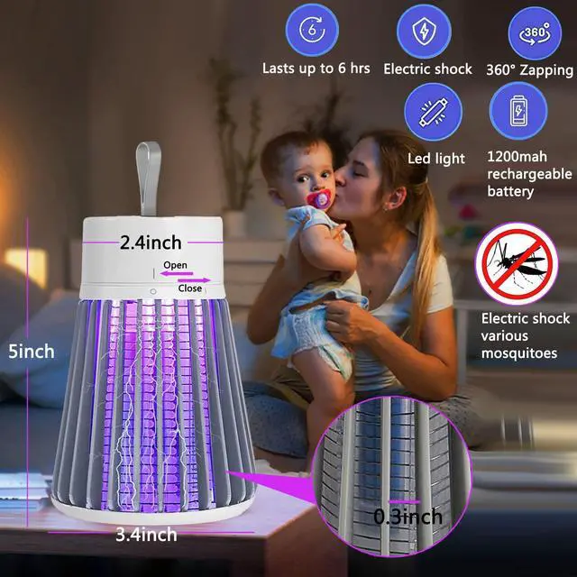 Alt view image 5 of 7 - Bug Zapper Outdoor,Electric Mosquito Zapper Portable Camp Mosquito Killer,Rechargeable Indoor Fly Zapper,Electric Fly Zapper,Fly Traps,Flying Insects Zapper Outdoor (White)