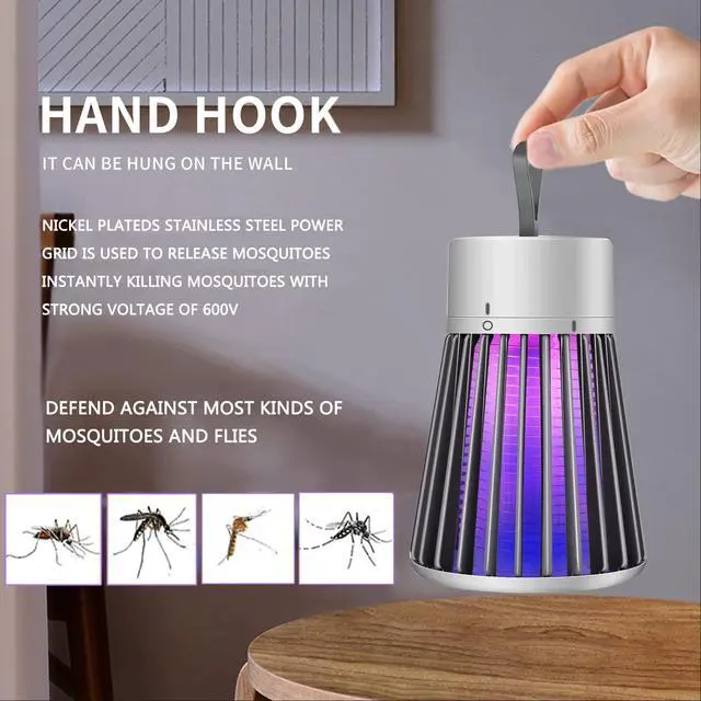 Alt view image 3 of 7 - Bug Zapper Outdoor,Electric Mosquito Zapper Portable Camp Mosquito Killer,Rechargeable Indoor Fly Zapper,Electric Fly Zapper,Fly Traps,Flying Insects Zapper Outdoor (White)