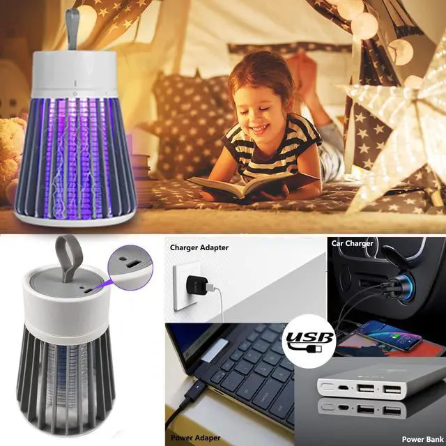 Alt view image 4 of 7 - Bug Zapper Outdoor,Electric Mosquito Zapper Portable Camp Mosquito Killer,Rechargeable Indoor Fly Zapper,Electric Fly Zapper,Fly Traps,Flying Insects Zapper Outdoor (White)