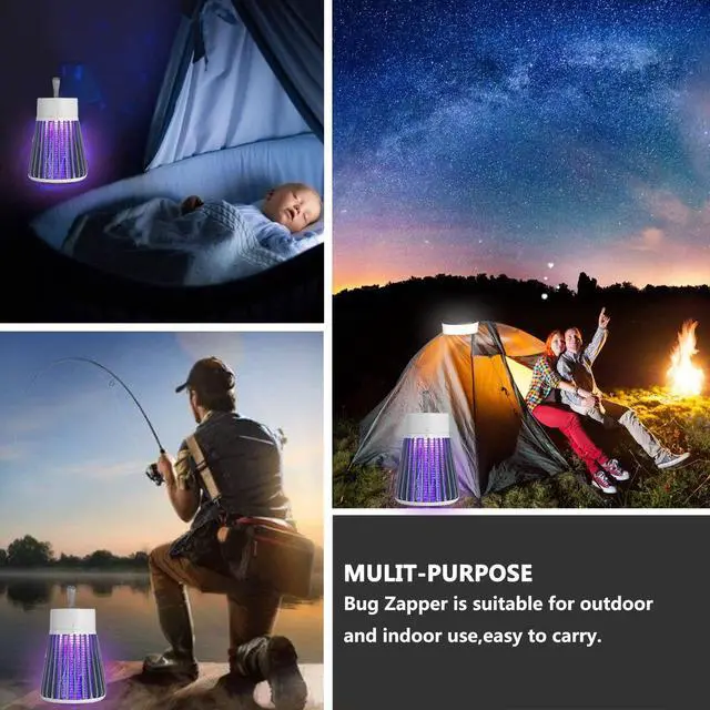 Alt view image 7 of 7 - Bug Zapper Outdoor,Electric Mosquito Zapper Portable Camp Mosquito Killer,Rechargeable Indoor Fly Zapper,Electric Fly Zapper,Fly Traps,Flying Insects Zapper Outdoor (White)
