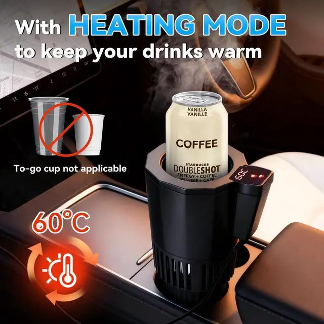 Alt view image 2 of 7 - Auto Cooling and Heating Can Cooler for Car Cup Holder with Insulation Lid, Car Coffee Warmer 2 in 1 Cup Cooler & Mug Warmer, Portable Can Cooler 12V Fridge Travel Coffee Mug Quick Heating Cooling