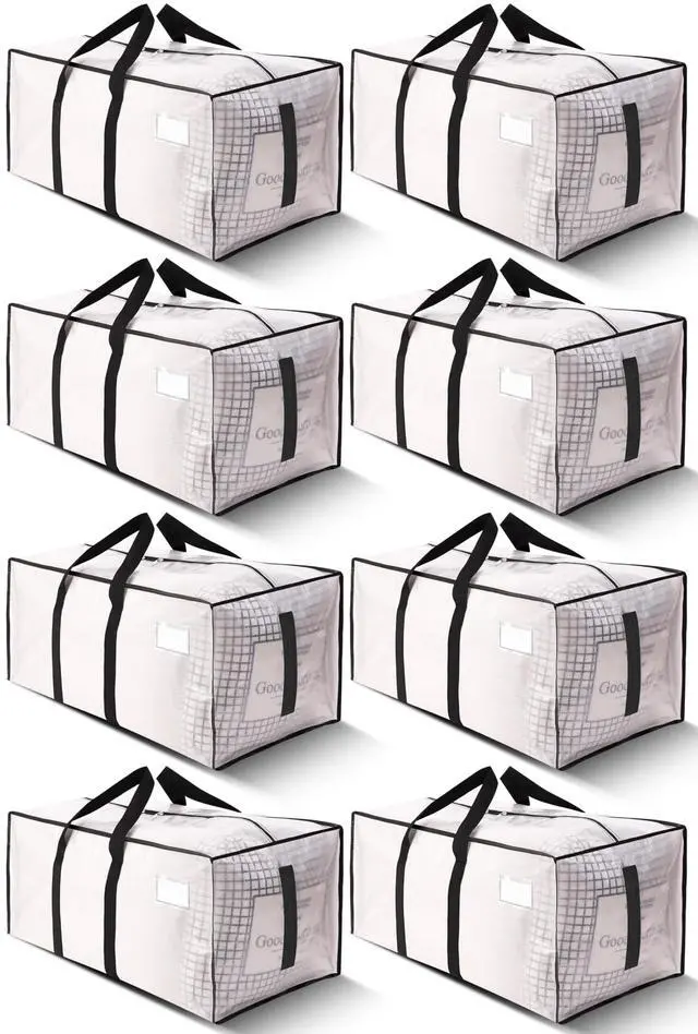 Main image of Supports 200lbs Heavy Duty Moving Bags - Strong Zipper & Wrap-Around Handles - Water-Resistant Storage Totes, Durable Alternative to Moving Boxes - 8 Pack - Semi-Transparent