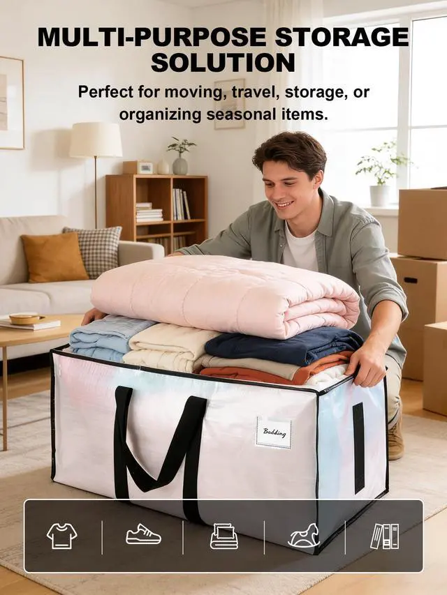 Alt view image 4 of 7 - Supports 200lbs Heavy Duty Moving Bags - Strong Zipper & Wrap-Around Handles - Water-Resistant Storage Totes, Durable Alternative to Moving Boxes - 8 Pack - Semi-Transparent