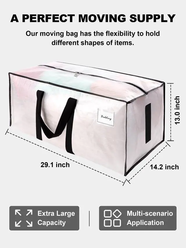 Alt view image 5 of 7 - Supports 200lbs Heavy Duty Moving Bags - Strong Zipper & Wrap-Around Handles - Water-Resistant Storage Totes, Durable Alternative to Moving Boxes - 8 Pack - Semi-Transparent