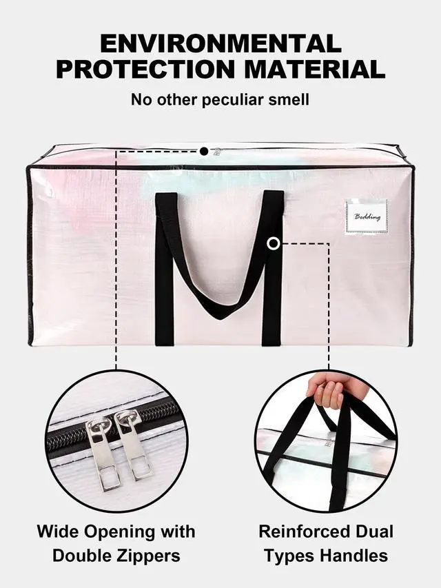 Alt view image 7 of 7 - Supports 200lbs Heavy Duty Moving Bags - Strong Zipper & Wrap-Around Handles - Water-Resistant Storage Totes, Durable Alternative to Moving Boxes - 8 Pack - Semi-Transparent