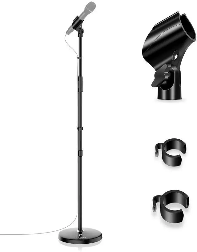 Main image of Microphone Stand Mic Floor Stand, Adjustable Height from 39" to 66", 180° Rotatable Mic Clip Heavy Duty Round Base Boom Mic Arm Stand for Stage, Studios, Kids