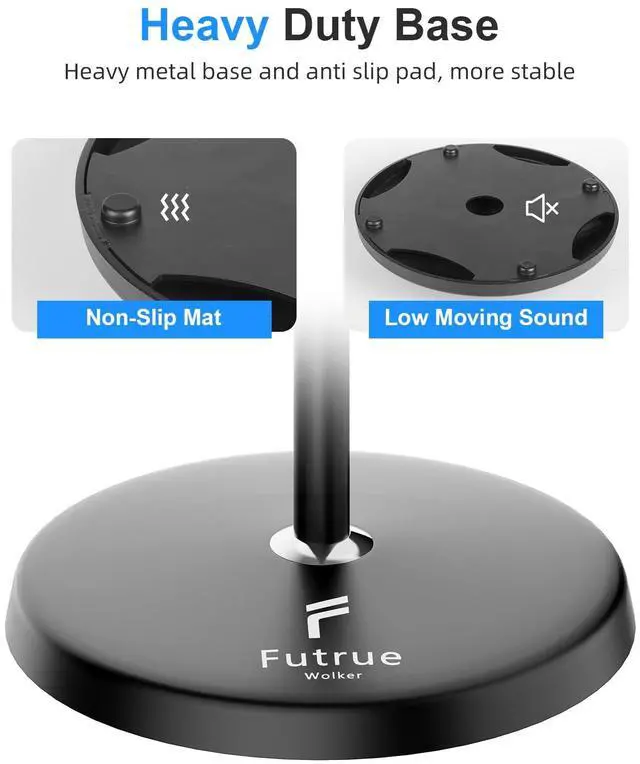Alt view image 6 of 7 - Microphone Stand Mic Floor Stand, Adjustable Height from 39" to 66", 180° Rotatable Mic Clip Heavy Duty Round Base Boom Mic Arm Stand for Stage, Studios, Kids
