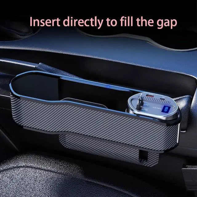 Alt view image 5 of 7 - Car Seat Gap Filler Organizer with Wireless Charger,2 USB Ports and 2 Retractable Charging Cable of Type C, iOS, Multifunctional Storage Box with Cup Holder Cigarette Lighter Quick Charge