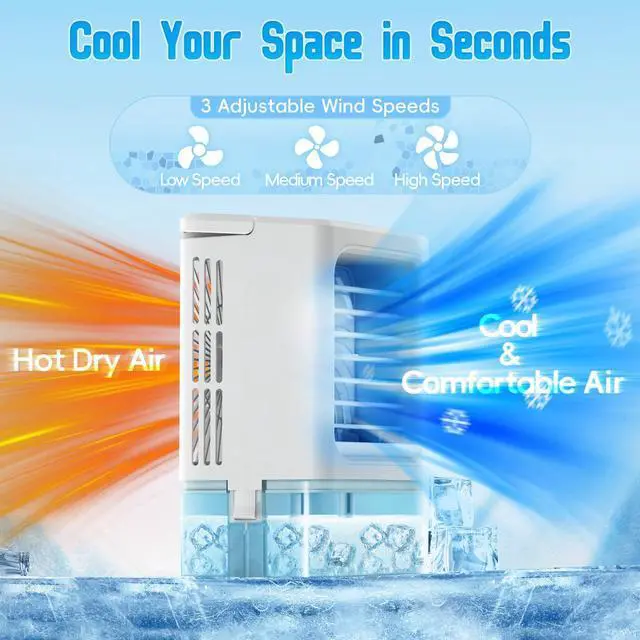 Alt view image 2 of 7 - Evaporative Air Cooler - Small Portable Air Conditioner - 4 in 1 Air Conditioner Fan - Indoor Mini AC Unit for Bedroom with Timer, 3 Speeds, 7 Color Night Light (White)