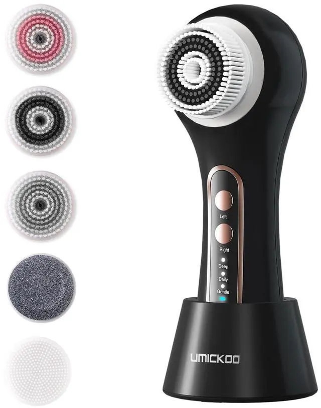 Main image of Electric Facial Cleansing Brush, 2-Way Rotating Face Scrubber for Daily & Deep Cleaning, 3 Modes, 5 Brush Heads, Rechargeable, IPX7 Waterproof for All Skin Types