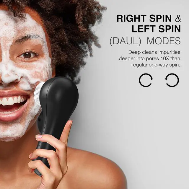 Alt view image 3 of 7 - Electric Facial Cleansing Brush, 2-Way Rotating Face Scrubber for Daily & Deep Cleaning, 3 Modes, 5 Brush Heads, Rechargeable, IPX7 Waterproof for All Skin Types