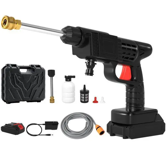 Alt view image 4 of 6 - Power Blaster Plus Cordless Portable Electric Water Spray Gun and Hose Car Washer Cleaner Tool for Balconies Windows, Exterior Walls, Floors, Fences, Gardens, Bathrooms