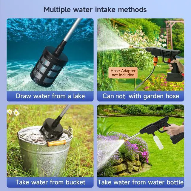 Alt view image 5 of 6 - Power Blaster Plus Cordless Portable Electric Water Spray Gun and Hose Car Washer Cleaner Tool for Balconies Windows, Exterior Walls, Floors, Fences, Gardens, Bathrooms
