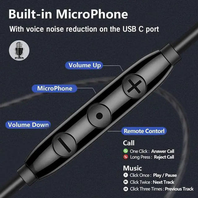 Alt view image 5 of 7 - Wired Earphones Immersive Bass Noise Cancellation call,Four units In-Ear Headphones Wired Earbuds with Microphone noise-canceling,subwoofer and clear DAC decoded sound Universal USB C 3.5mm plug