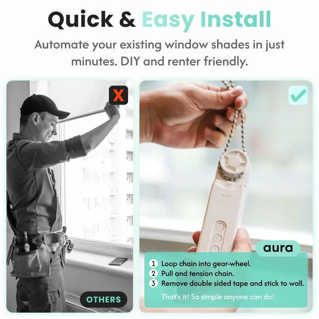 Alt view image 3 of 7 - Aura Roller Smart Shade Driver, Remote Control & WiFi Dongle | Automate Existing Blinds | Beaded Window Shade Compatible Up to 4x5ft | Rechargeable Battery | Set Schedules | Hands Free Voice Control