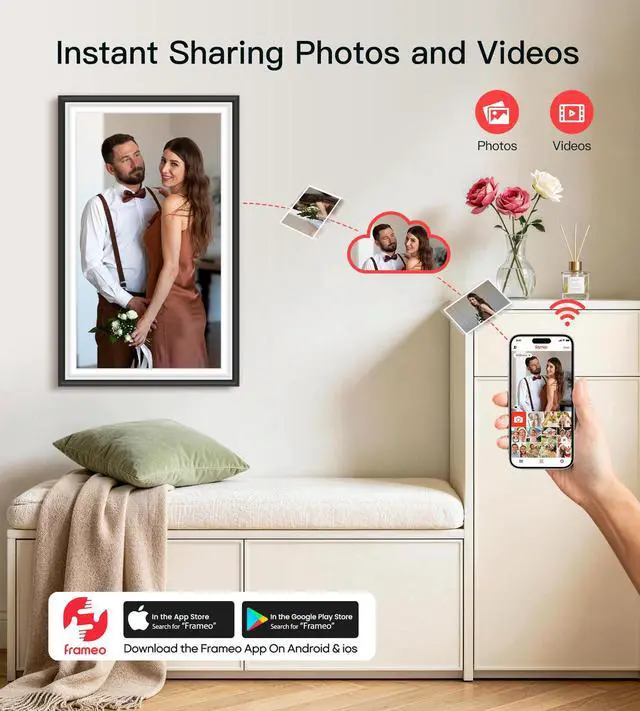 Alt view image 2 of 7 - Digital Picture Frame Frameo 15.6" WiFi Electronic Photo Frames Large with 64GB Memory 1920x1080 IPS FHD Touch Screen Share Moments Instantly Anywhere Photo Gifts for Parents and Grandparents