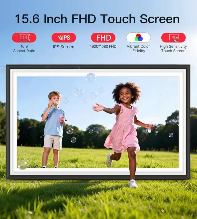 Alt view image 4 of 7 - Digital Picture Frame Frameo 15.6" WiFi Electronic Photo Frames Large with 64GB Memory 1920x1080 IPS FHD Touch Screen Share Moments Instantly Anywhere Photo Gifts for Parents and Grandparents