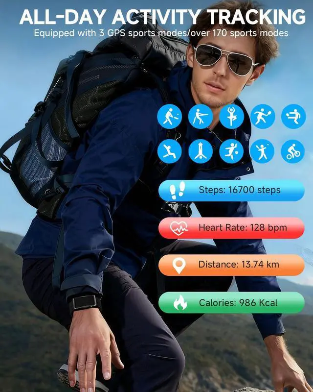 Alt view image 4 of 7 - Smart Bracelet for Men Women, Health Activity Fitness Trackers, 24/7 Continuous Blood Pressure/Heart Rate Monitor, 24H Sleep Tracker,170+ Sports Modes Fitness Tracker, Smart Band with Free APP 2 Bands