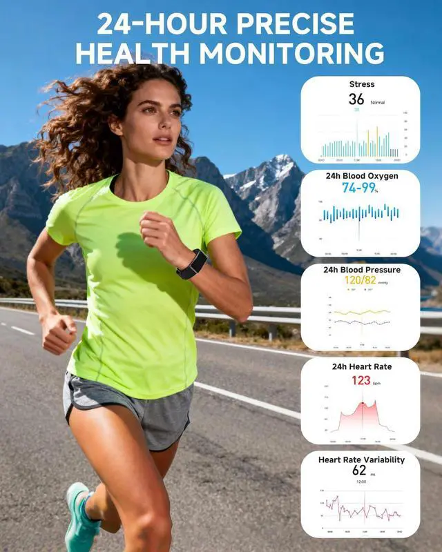 Alt view image 5 of 7 - Smart Bracelet for Men Women, Health Activity Fitness Trackers, 24/7 Continuous Blood Pressure/Heart Rate Monitor, 24H Sleep Tracker,170+ Sports Modes Fitness Tracker, Smart Band with Free APP 2 Bands