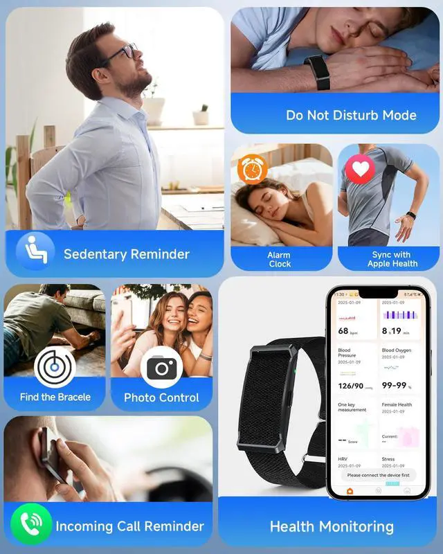 Alt view image 7 of 7 - Smart Bracelet for Men Women, Health Activity Fitness Trackers, 24/7 Continuous Blood Pressure/Heart Rate Monitor, 24H Sleep Tracker,170+ Sports Modes Fitness Tracker, Smart Band with Free APP 2 Bands