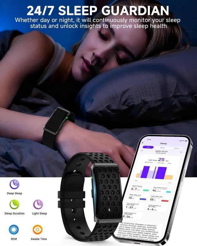 Alt view image 6 of 7 - Smart Bracelet for Men Women, Health Activity Fitness Trackers, 24/7 Continuous Blood Pressure/Heart Rate Monitor, 24H Sleep Tracker,170+ Sports Modes Fitness Tracker, Smart Band with Free APP 2 Bands